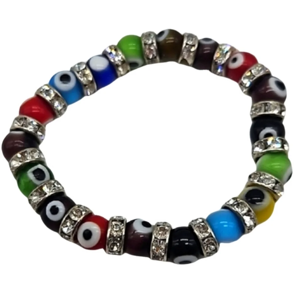 🩵Lot 3 Piece Art Glass Evil Eye Beaded Stretch Bracelets